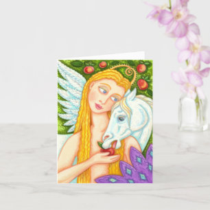 FOLK ART PEGASUS AND EVE IN GARDEN OF EDEN Blank C Card