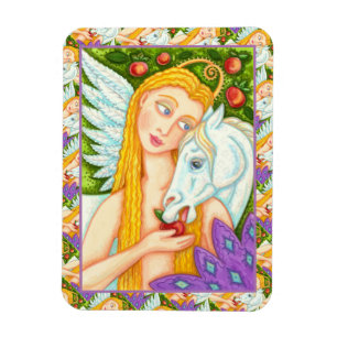 FOLK ART PEGASUS AND EVE IN GARDEN OF EDEN, HORSE MAGNET