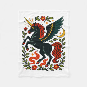 Folk Art Pegasus Unicorn Floral Celestial Fleece Blanket