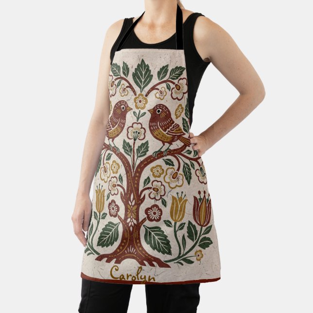 Folk Art Personalized Bird Medium Apron (Insitu)