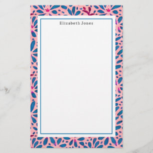 Folk Art Pink and Blue Floral  Stationery