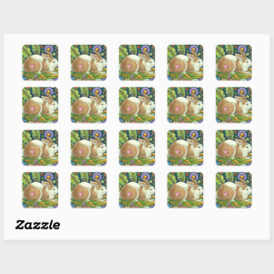 FOLK ART RABBIT & BLUEBIRD IN SECRET GARDEN SQUARE STICKER