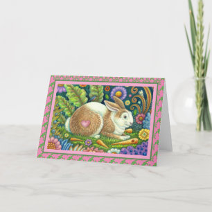 FOLK ART RABBIT, BLUEBIRD, SECRET GARDEN Blank Card