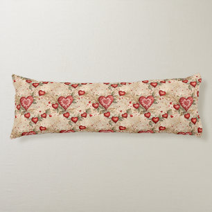 Folk Art Red Hearts Body Cushion