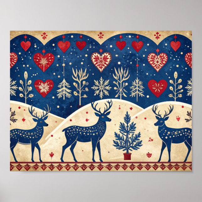 Folk-Art Reindeer Pattern Poster (Front)