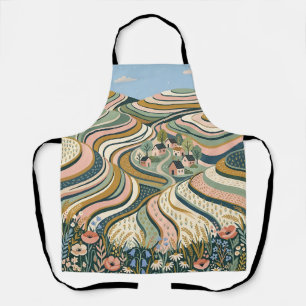 Folk Art Rice Terrace Apron – Rustic Kitchen Wear
