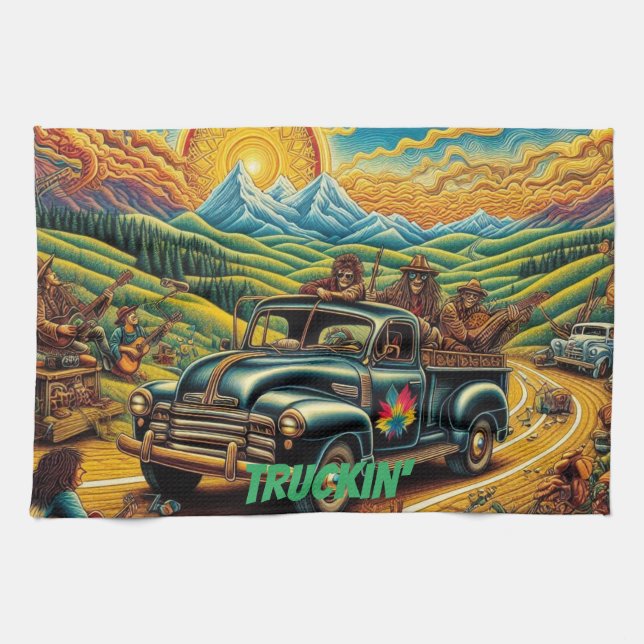 Folk Art Road Trip Tea Towel (Horizontal)