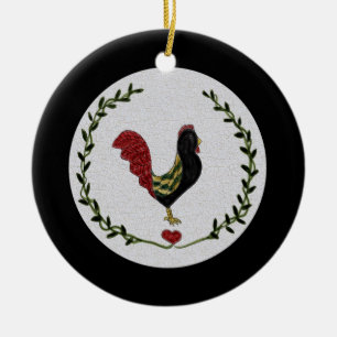 Folk Art Rooster and Heart Garland Ornament
