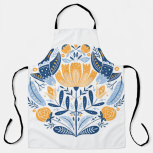 Folk art round ornament with birds,roses,and flowe apron