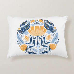 Folk art round ornament with birds,roses,and flowe decorative cushion
