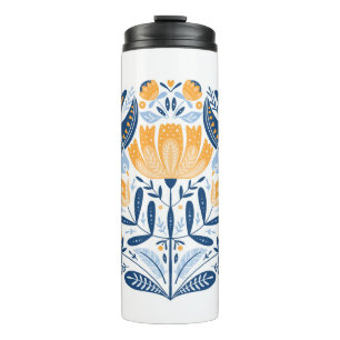 Folk art round ornament with birds,roses,and flowe thermal tumbler
