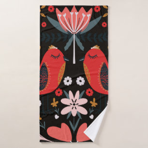 folk art scandinavian colourful pattern with flora bath towel