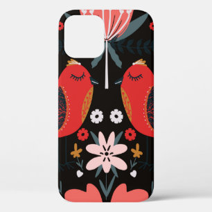 folk art scandinavian colourful pattern with flora iPhone 12 case