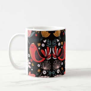 folk art scandinavian colourful pattern with flora coffee mug