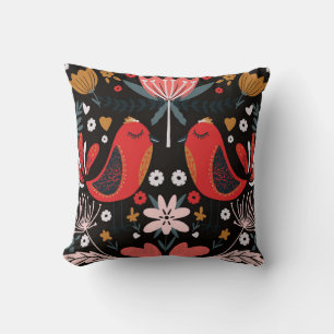 folk art scandinavian colourful pattern with flora cushion