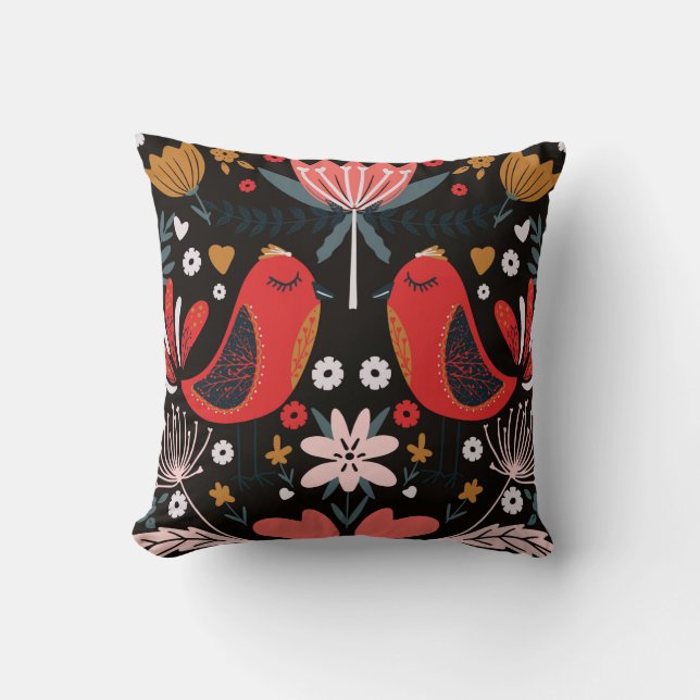 folk art scandinavian colourful pattern with flora cushion (Front)
