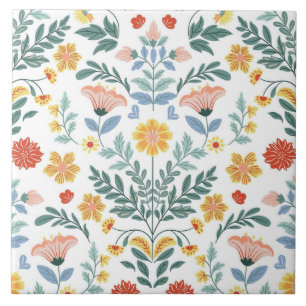 Folk Art Scandinavian Traditional Motif Ceramic Tile