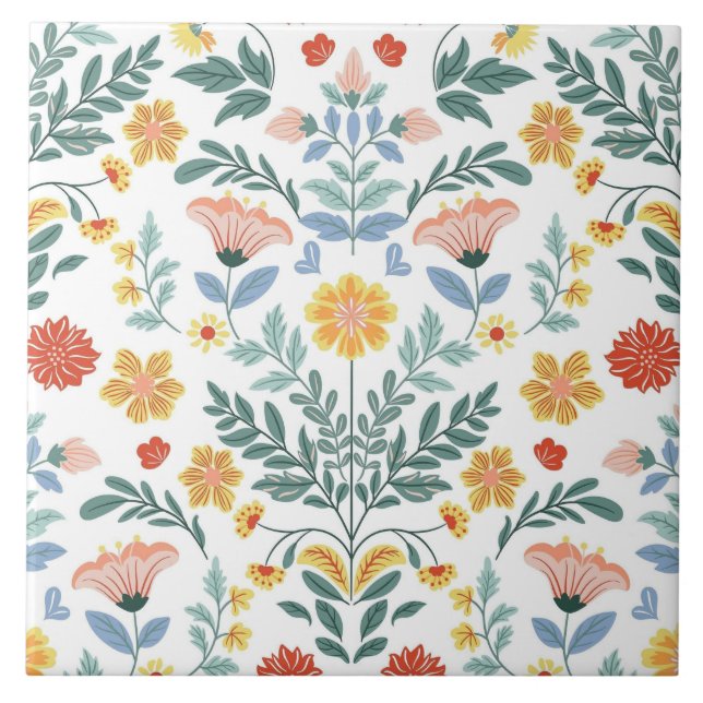 Folk Art Scandinavian Traditional Motif Ceramic Tile (Front)