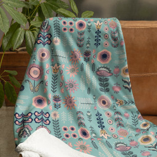 Folk Art Seamless Pattern Sherpa Blanket