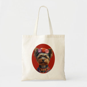 Folk Art Self-Portrait Yorkshire Terrier Yorkie Tote Bag