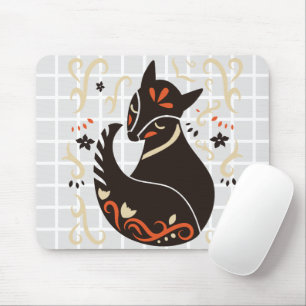 Folk Art Sitting Fox Grid Mouse Pad