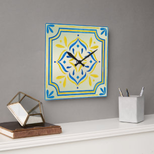 Folk Art Square Wall Clock