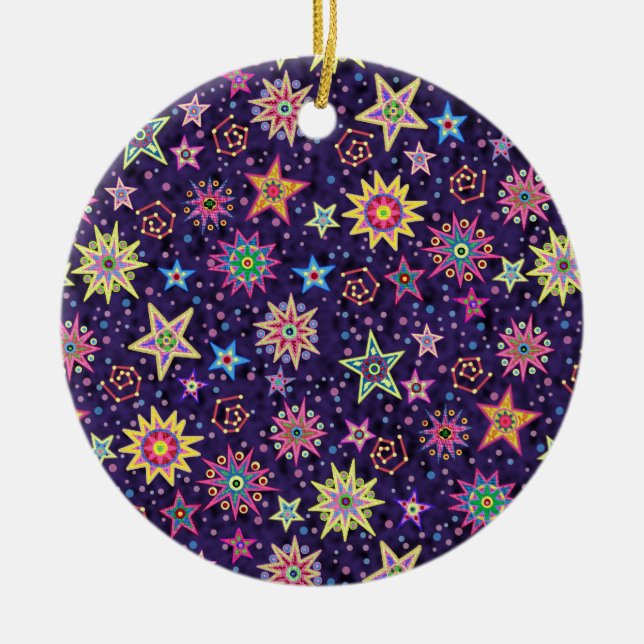Folk Art Starry Sky Ceramic Ornament (Front)