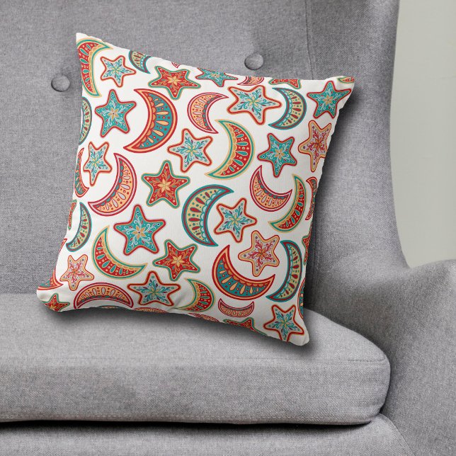 Folk Art Stars and Moon Pattern Cushion (Creator Uploaded)