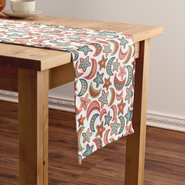 Folk Art Stars and Moon Pattern Medium Table Runner (In Situ)