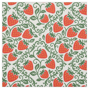 Folk Art Strawberry Block Print in Red & Green Fabric
