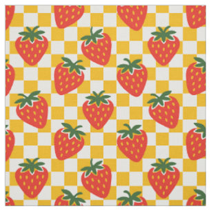 Folk Art Strawberry Chequerboard in Red & Gold Fabric
