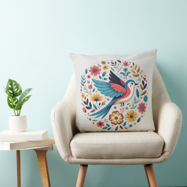 Folk art style bird throw pillow (Chair)