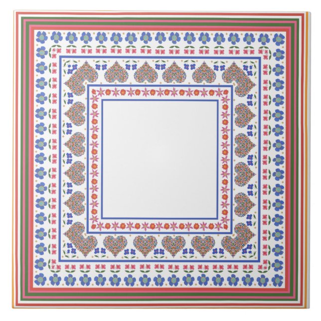 Folk Art Style Border Ceramic Tile to Customise (Front)