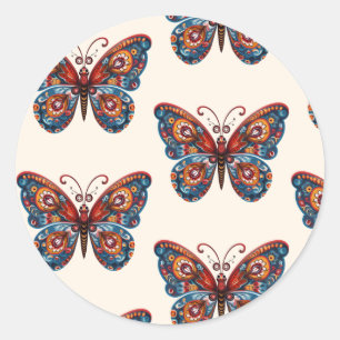 Folk Art Style Butterfly Classic Round Sticker