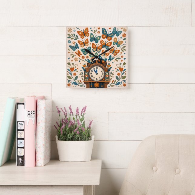 Folk Art Style Butterfly Wall Clock (Reading Room)