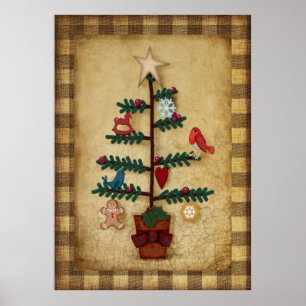 Folk Art Style Christmas Tree Prim Poster