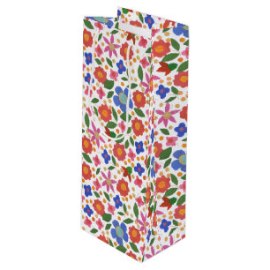 Folk Art Style Floral Mini-print Wine Gift Bag