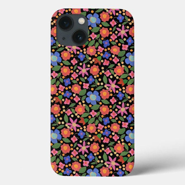 Folk Art Style Floral on Black iPad Mini Case (Back)