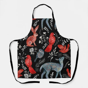 Folk-art style floral pattern designs apron