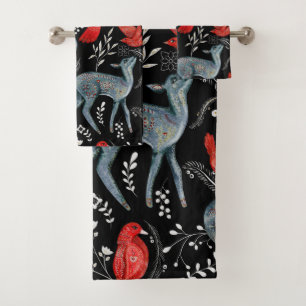 Folk-art style floral pattern designs bath towel set