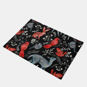 Folk-art style floral pattern designs doormat