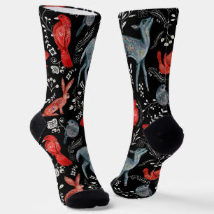 Folk-art style floral pattern designs socks