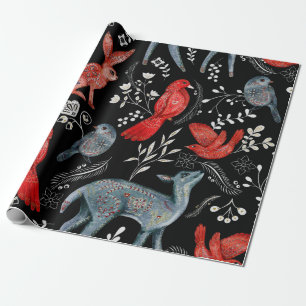 Folk-art style floral  pattern designs wrapping paper