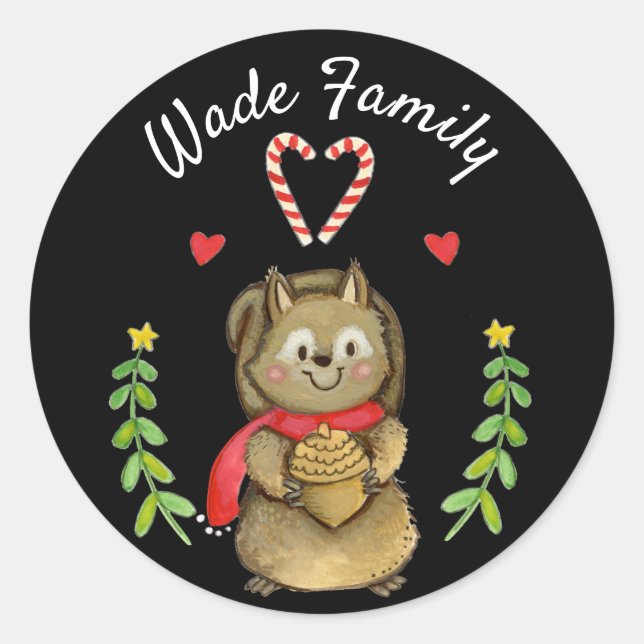 Folk Art Style Holiday Squirrel Envelope Seals (Front)