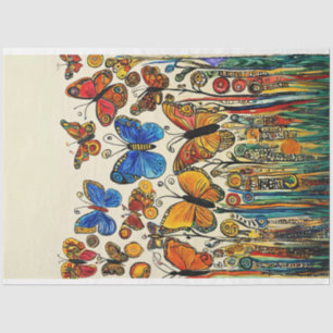 Folk Art Style Painting Butterflies Decoupage Tissue Paper