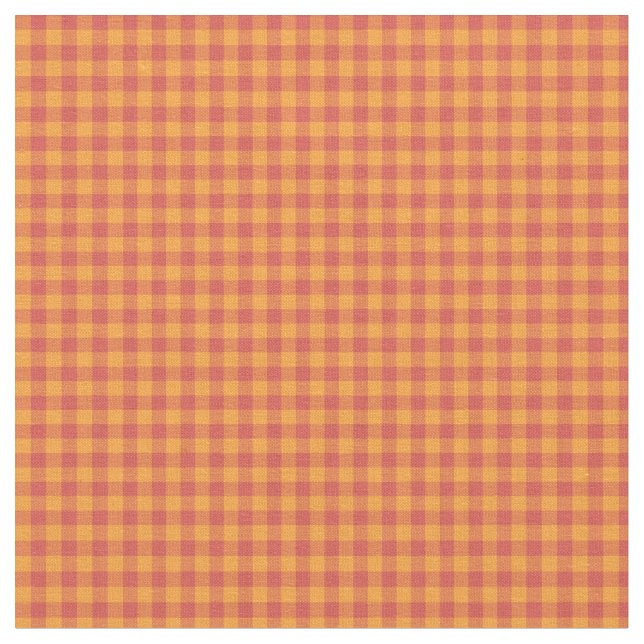 Folk Art Style Red Orange Check Gingham Fabric (Close Up)