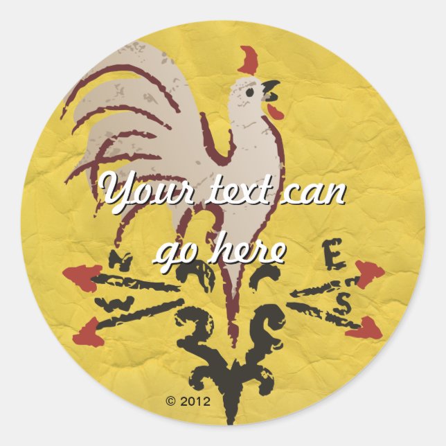 Folk Art Style Rooster Classic Round Sticker (Front)