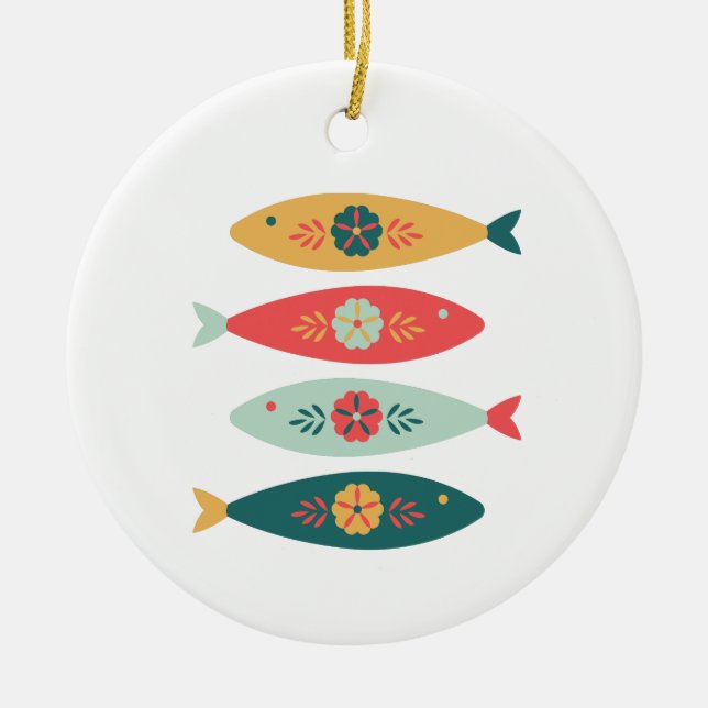 Folk Art Swedish Fish Ceramic Ornament (Front)