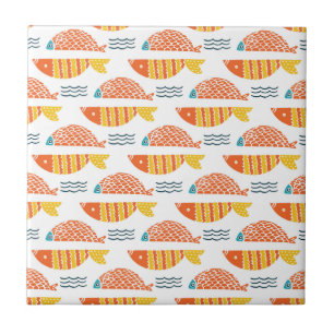 Folk Art Swimming Fish Pattern Ceramic Tile