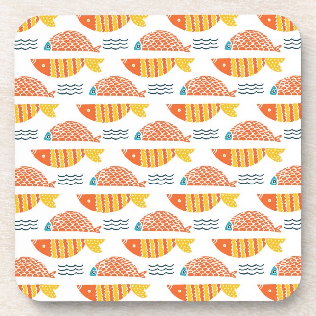Folk Art Swimming Fish Pattern Coaster (Front)
